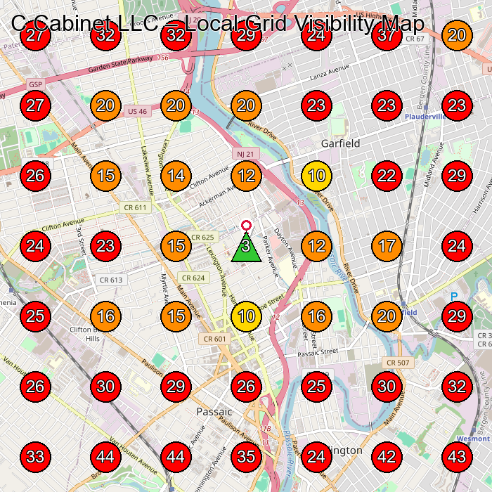 C Cabinet LLC GeoGrid visibility map for Cabinet Maker in Passaic